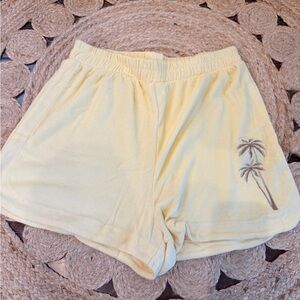 Women's Yellow Athletic Shorts with Palm Tree Design